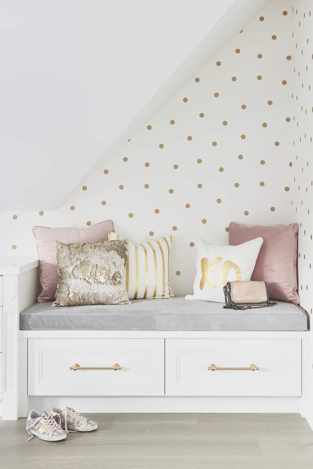 bench in nook in child's room Interior Design by Sara Bederman